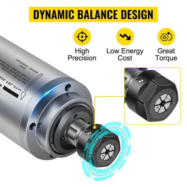 0,8KW 24000RPM vattenkyld spindelmotor, ER11 standardchuck, dynamisk balansdesign,3 högkvalitativa lager,lågt ljud,bra värmeavledning,bred applikation