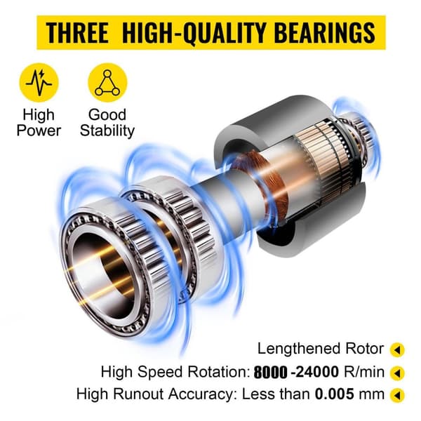 1.5KW 24000RPM vattenkyld spindelmotor, ER11 standardchuck, dynamisk balansdesign,3 högkvalitativa lager,lågt ljud,bra värmeavledning,bred applikation