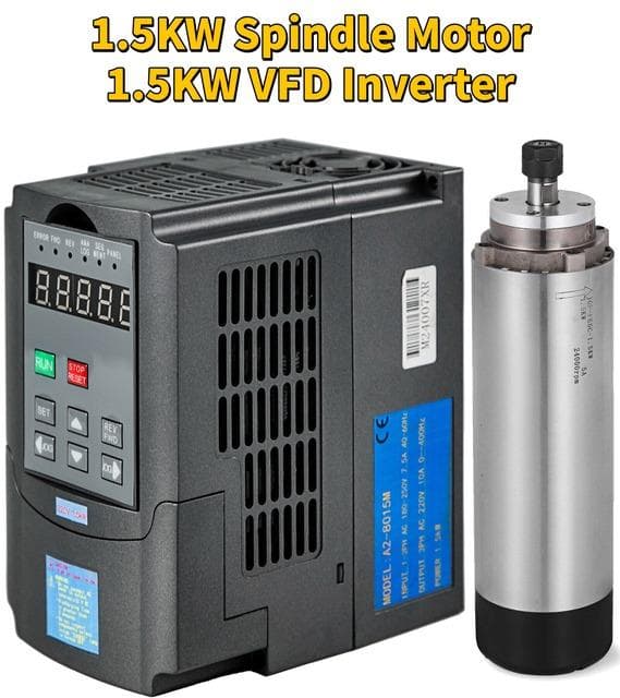 1,5KW 12000-24000rpm luftkyld spindelmotor + 1,5KW VFD-växelriktare, ER11 standardhylsa, dynamisk balansdesign, lågt brus, bred applikation