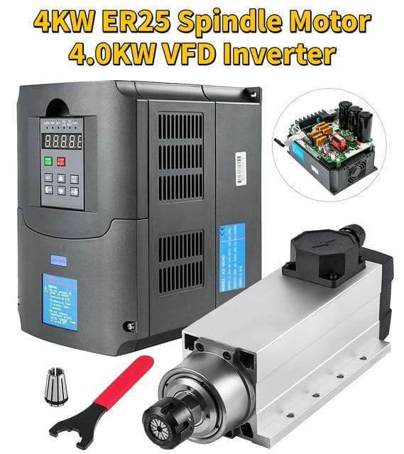 4KW 18000rpm luftkyld spindelmotor + 4KW VFD-växelriktare, ER25 standardhylsa, dynamisk balansdesign, lågt brus, bred applikation