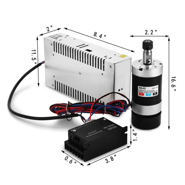 400W 12000RPM 530 mN.m borstlös luftkyld spindelmotorsats, smidig drift, lågt ljud, hög precision, 3 hastighetsjusteringssätt, flera skydd
