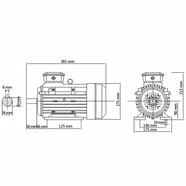 The Living Store 3-fas elektrisk motor aluminium 2,2kW/3HP 2-polig 2840 RPM - Elmotorer