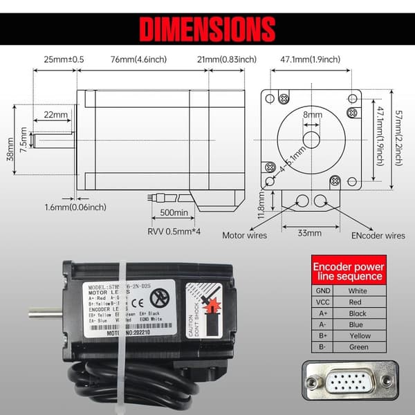 Nema23 2N.m Lukket Sløjfe Servomotor Kit, HSS57 Driver, 3M Kabel,2N.m sæt
