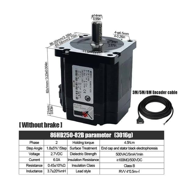 Nema34 Lukket Sløjfe Steppermotor, Høj Holdetorque, 3M Encoder Kabel,4,5 N·m uden bremse, 3M Encoder Kabel