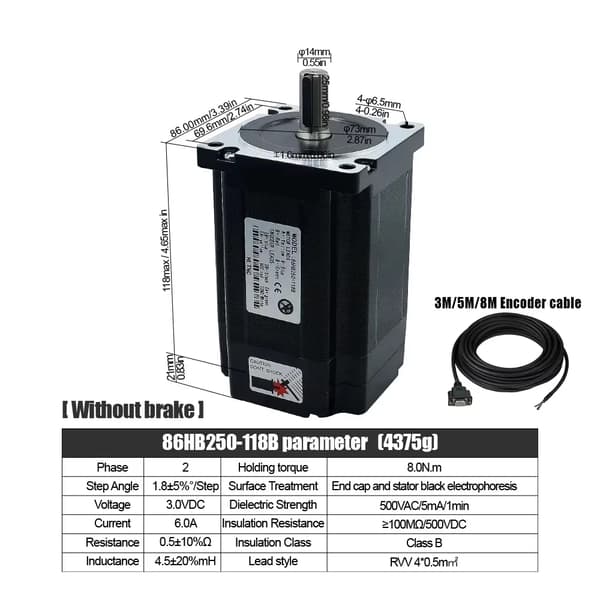 Nema34 Lukket Sløjfe Steppermotor, Høj Holdetorque, 3M Encoder Kabel,4,5 N·m uden bremse, 3M Encoder Kabel