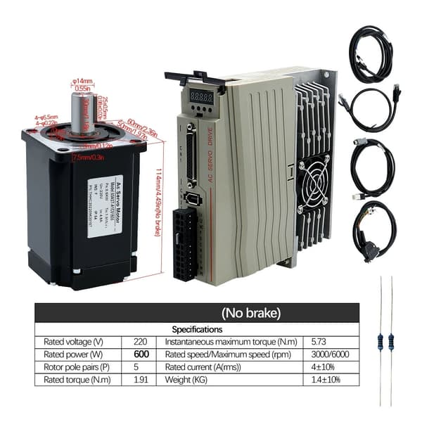 600W 220V 3000 rpm 1,91Nm servomotorsats för CNC-gravyrmaskin, 17-bitars absolutvärde