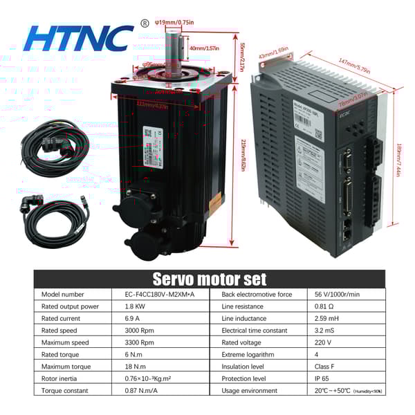 Högvarvig servomotor, 1800W effekt, 3000RPM hastighet,1.8kw 6Nm 3000rpm