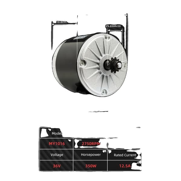 Korkean nopeuden tasavirtaharjamoottori, nimellisteho 350W, nimellisnopeus 2750RPM,36V 350W