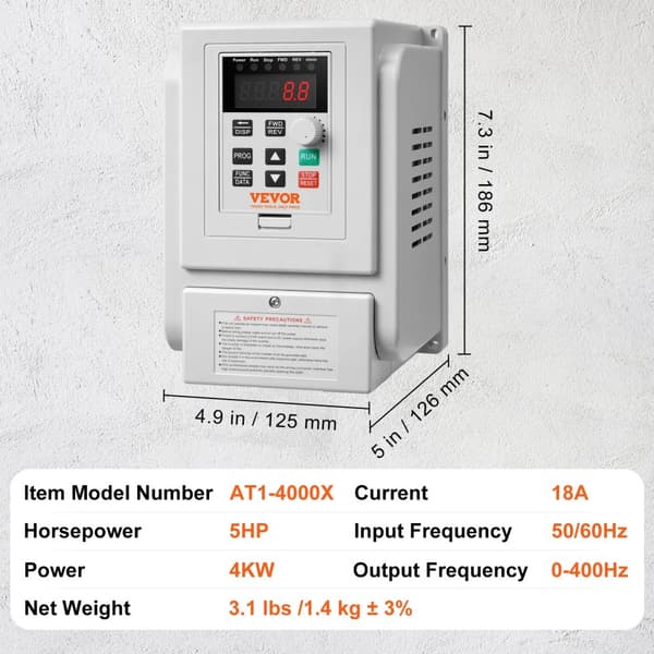Variabel frekvensomriktare, 5 hästkraft, enfasig ingång, 5HP 220V