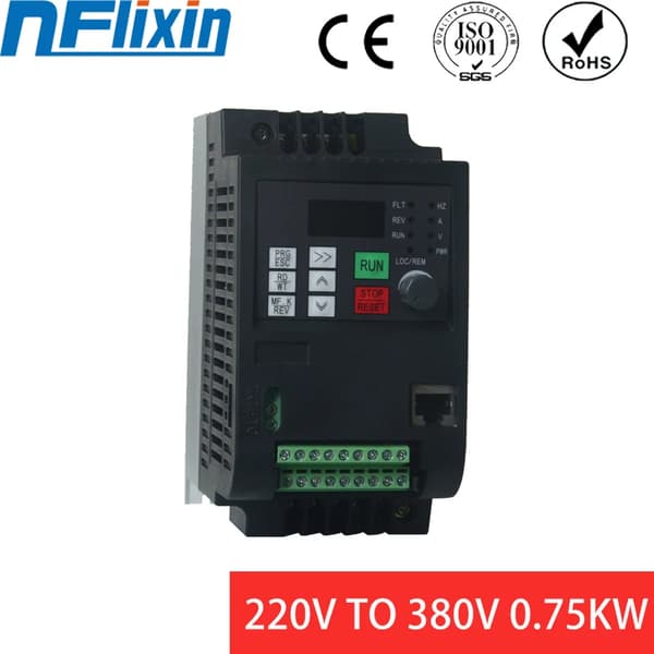 VFD Inverter, Enkeltfaset 220V til Trefaset 380V, 0.75KW/1.5KW/2.2KW,220V til 380V 0,75KW, 1 fase 220V, 3 faser 380V