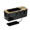Miniatyrbild 1 av 6: Relaxdays Kabelbox, för 2 förgreningsblock, lock av trä, plast, HLP: 11,5 x 30,5 x 12,5 cm, svart