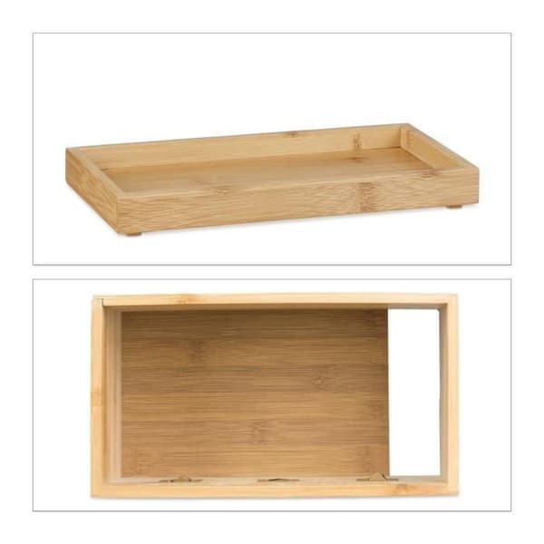 Relaxdays Bamboo Laddningsdocka Kabelbox Trä Skrivbord Smartphone HxBxD: 16,5 x 25,5 x 14 cm, Natural