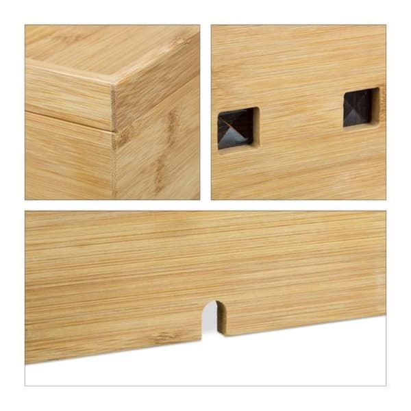 Relaxdays Bamboo Laddningsdocka Kabelbox Trä Skrivbord Smartphone HxBxD: 16,5 x 25,5 x 14 cm, Natural