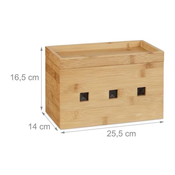 Relaxdays Bamboo Laddningsdocka Kabelbox Trä Skrivbord Smartphone HxBxD: 16,5 x 25,5 x 14 cm, Natural