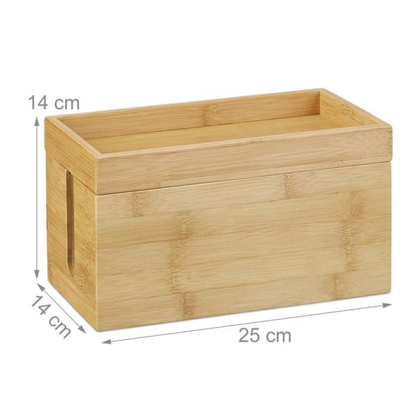 Relaxdays Bamboo Cable Box, Multipel, Kompakt, Universal, Praktisk, Kabelorganisation HxBxD 14x 25,5x14 cm Nature