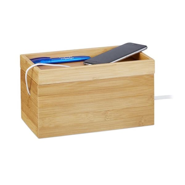 Relaxdays Bamboo Cable Box, Multipel, Kompakt, Universal, Praktisk, Kabelorganisation HxBxD 14x 25,5x14 cm Nature