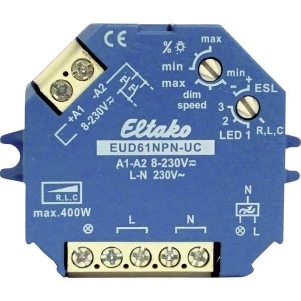 Eltako 61100801 Dimmer utanpåliggande, Dimmer infälld Lämplig för ljuskälla: Glödlampa, Lågenergilampa, Halogenlampa, L