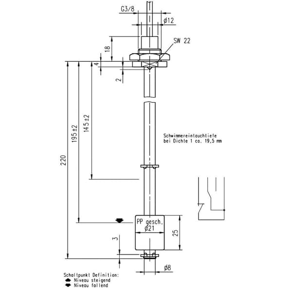 Elobau 221B1710 Flottörbrytare 48 V 1 A 1 switch IP67 1 st