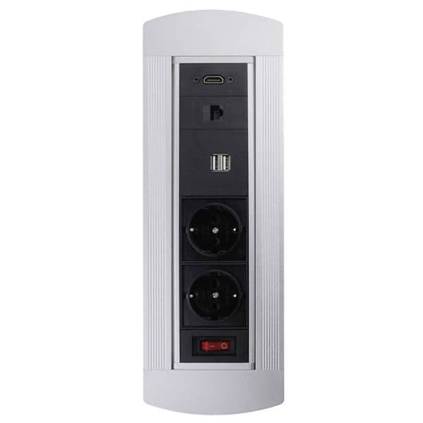 LEDmaxx 105950 Vägguttag för inbyggnad med HDMI, med brytare, USB-uttag, med Cat6 hylsa IP20 Svart, Krom
