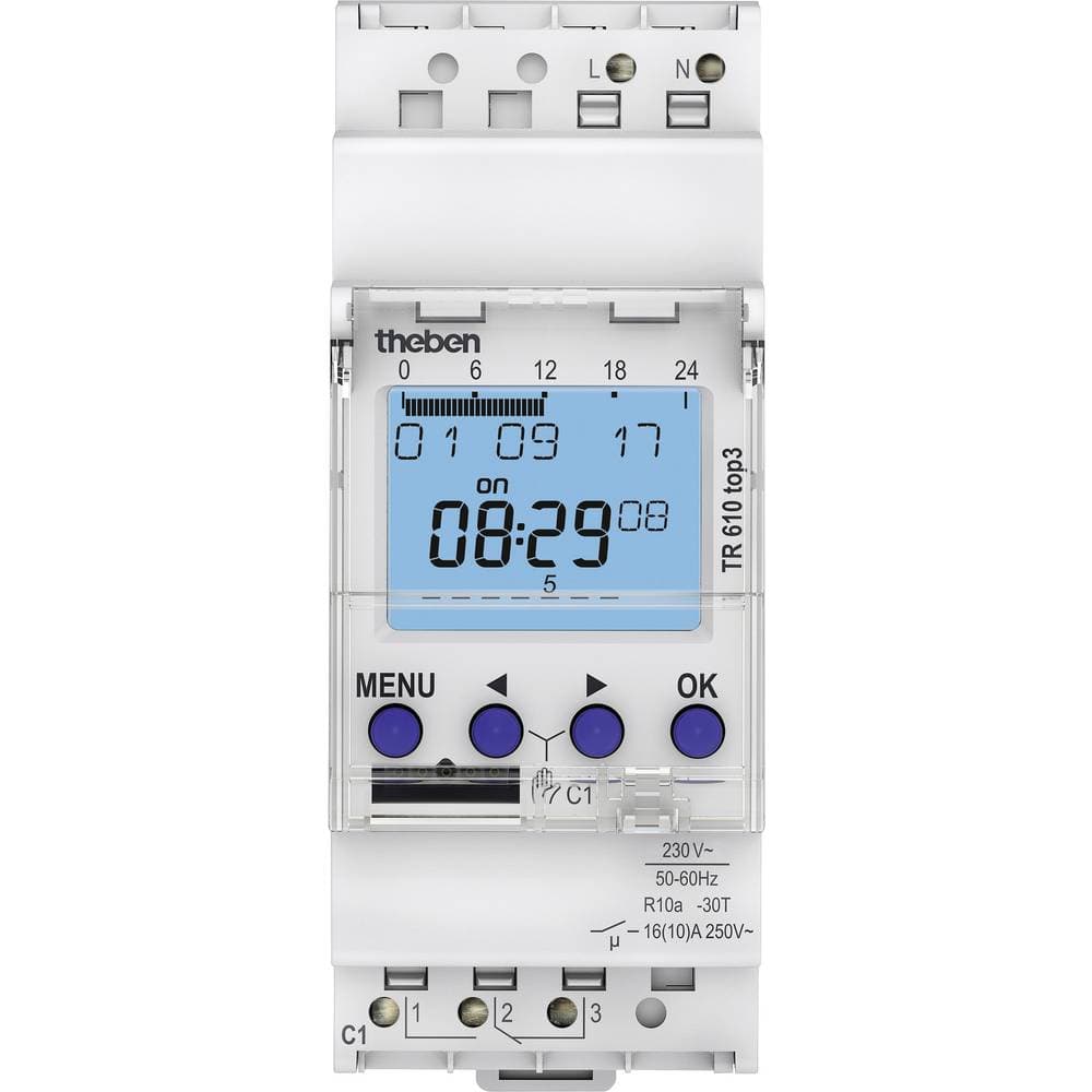 kopplingsur för DIN-skena Driftspänning: 230 V/AC Theben TR610 top3 1 switch 16 A 250 V/AC Veckoprogram