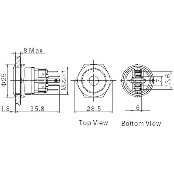 TRU COMPONENTS 701965 GQ22-11E/B/12V Vandalskyddad Tryckströmställare 250 V/AC 5 A 1x På/(På) momentan Blå IP65 1 st