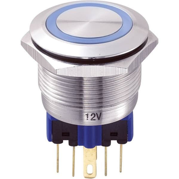 TRU COMPONENTS 701965 GQ22-11E/B/12V Vandalskyddad Tryckströmställare 250 V/AC 5 A 1x På/(På) momentan Blå IP65 1 st