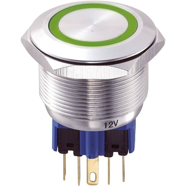 TRU COMPONENTS 701946 GQ25-11E/G/12V Vandalskyddad Tryckströmställare 250 V/AC 5 A 1x På/(På) momentan Grön IP65 1 st