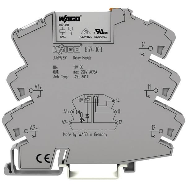 WAGO 857-303 Relämodul Nominell spänning: 12 V/DC Växelström (max): 6 A 1 switch 1 st