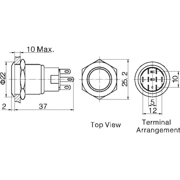 TRU COMPONENTS 701308 LAS1-AGQ-11E, RD Vandalskyddad Tryckströmställare 250 V/AC 5 A 1x På/(På) momentan Röd IP67 1 st