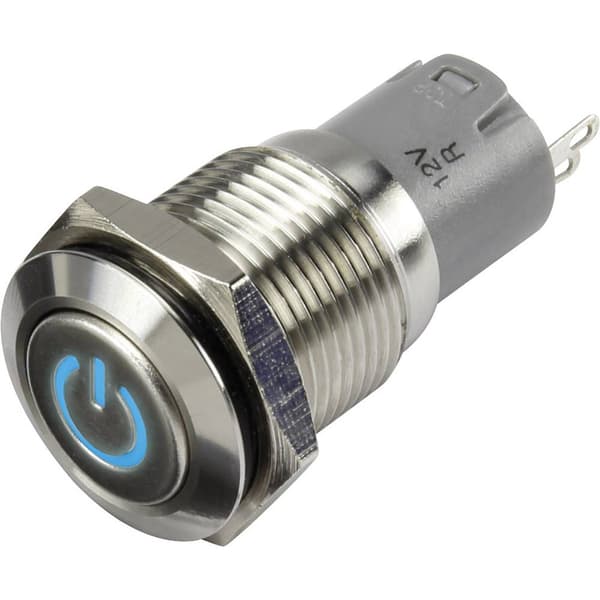 TRU COMPONENTS 1303018 LAS2GQF-11ZDT/B/12V/S/P Tryckströmbrytare 48 V/DC 2 A 1x På/På låsande Blå IP65 1 st