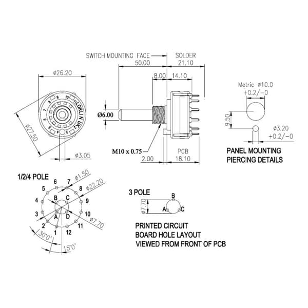 TRU COMPONENTS TC-DS2X6P TC-DS2X6P Vridströmbrytare 0.35 A Switchpositioner 6 5 x 30 ° 1 st
