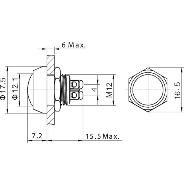TRU COMPONENTS 701259 GQ12B-A, GN Vandalskyddad Tryckströmställare 48 V/DC 2 A 1x Av/(På) momentan IP65 1 st