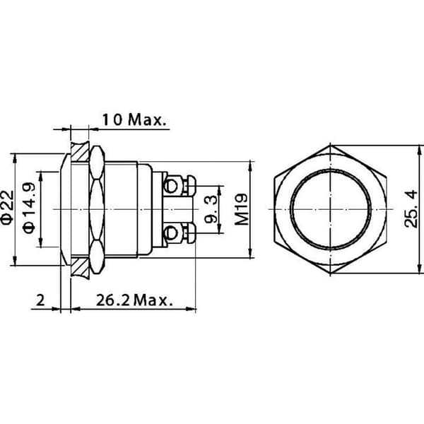 TRU COMPONENTS GQ 19F-N Vandalskyddad Tryckströmställare 48 V/DC 2 A 1x Av/(På) momentan IP65 1 st