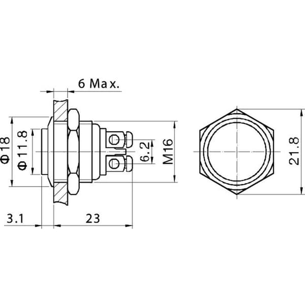 TRU COMPONENTS 701281 GQ 16H-N Vandalskyddad Tryckströmställare 48 V/DC 2 A 1x Av/(På) momentan IP65 1 st