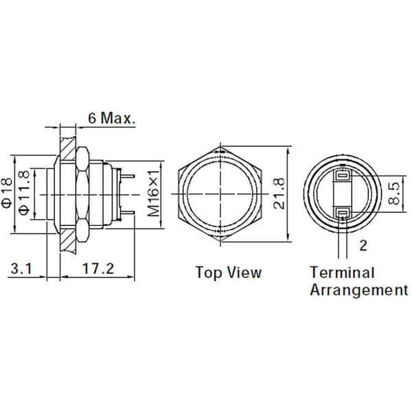 TRU COMPONENTS 701843 GQ16H-10/J/S Vandalskyddad Tryckströmställare 48 V/DC 2 A 1x Av/(På) momentan 1 st