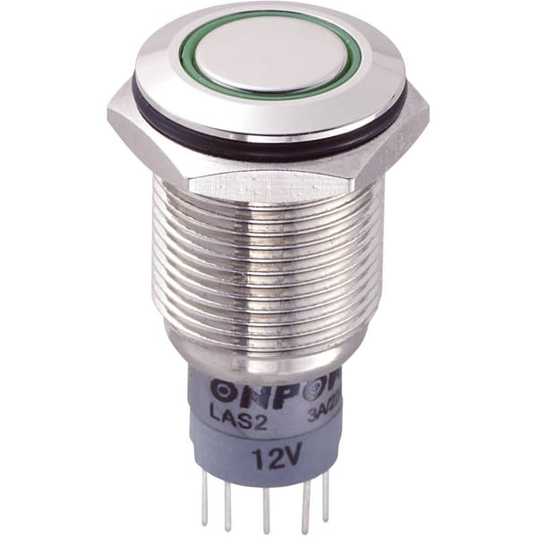 TRU COMPONENTS 701870 LAS2GQF-11E/G/12V/N/P Vandalskyddad Tryckströmställare 250 V/AC 3 A 1x På/(På) momentan Grön IP67