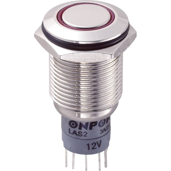 TRU COMPONENTS 701882 LAS2GQF-11E/R/12V/N/P Vandalskyddad Tryckströmställare 250 V/AC 3 A 1x På/(På) momentan Röd IP67