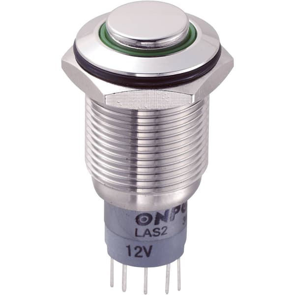 TRU COMPONENTS 701933 LAS2GQH-11E/G/12V/S/P Vandalskyddad Tryckströmställare 250 V/AC 3 A 1x På/(På) momentan Grön 1 st