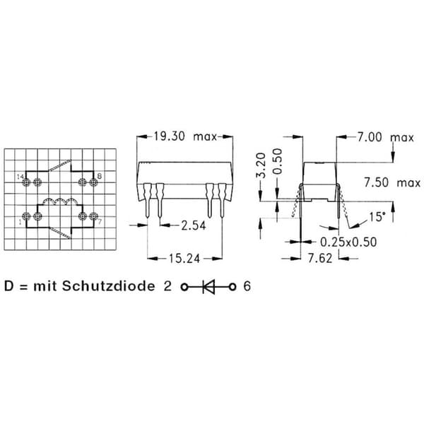 StandexMeder Electronics DIP05-2A72-21L Reed-Relä 2 NO 5 V/DC 0.5 A 10 W DIP-8