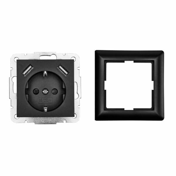 LEDmaxx USB1002 1x Eluttag Infälld USB-uttag, Petskydd Svart