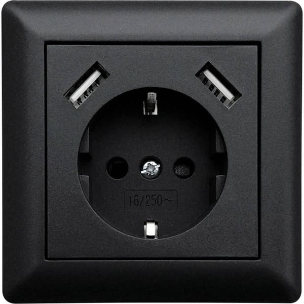 LEDmaxx USB1002 1x Eluttag Infälld USB-uttag, Petskydd Svart