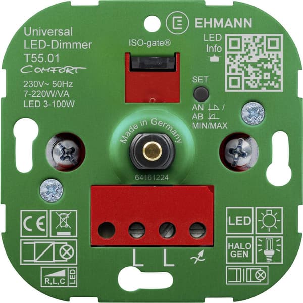 Ehmann 5591x0100 Vriddimmer Lämplig för ljuskälla: LED-lampa, Halogenlampa, Glödlampa Vit (RAL 9016)