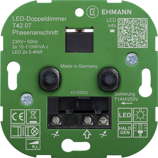 Ehmann 4295x0700 Vriddimmer Lämplig för ljuskälla: LED-lampa, Glödlampa, Halogenlampa Vit (RAL 9016)