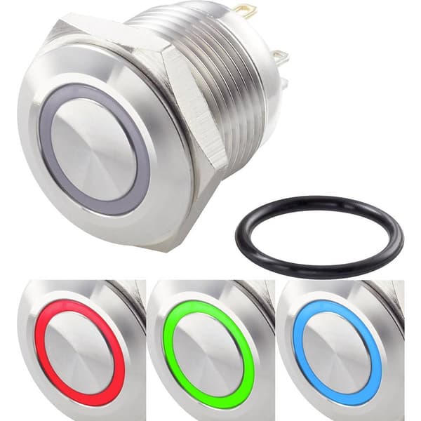 TRU COMPONENTS TC-7494616 TC-GQ16F-10E/42RGB/ Vandalskyddad Tryckströmbrytare 48 V/DC 2 A 1x Av/(På) momentan Röd, Grön