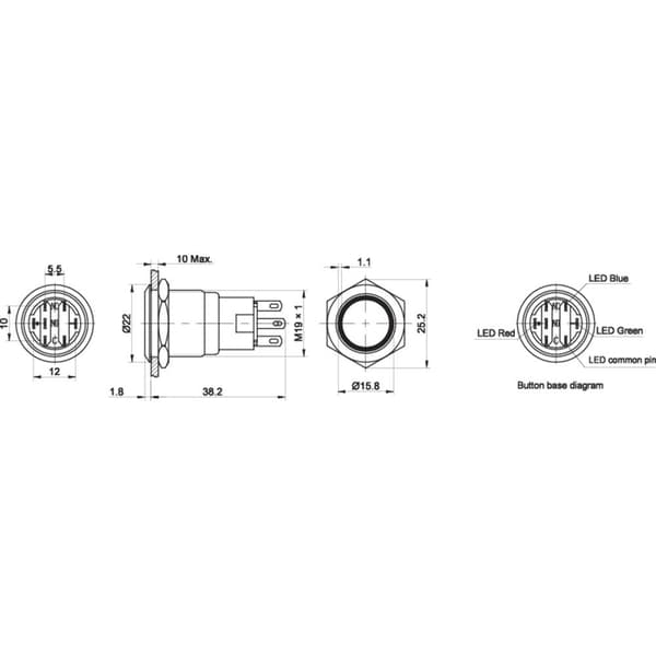 TRU COMPONENTS TC-7494632 TC-LAS1-AGQ-11ZE/42RGB/ Vandalskyddad Tryckströmbrytare 250 V/AC 3 A 1x Av/På låsande Röd, Gr