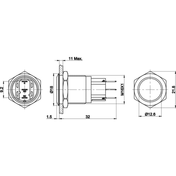 TRU COMPONENTS TC-7494708 TC-GQ16-KF-11Z/J/C Vandalskyddad Tryckströmbrytare 48 V/DC 2 A 1x Av/På låsande IP65 1 st