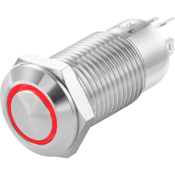 TRU COMPONENTS TC-7494672 TC-GQ12-CH-10ZE/J/R/12V/S Tryckströmställare 36 V/DC 1 A 1x Av/På låsande Röd IP40 1 st