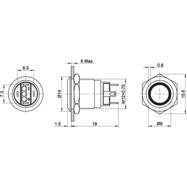 TRU COMPONENTS TC-7494664 TC-GQ12-AF-10E/J/W/12V/S Vandalskyddad Tryckströmbrytare 48 V/DC 2 A 1x Av/(På) momentan Vit