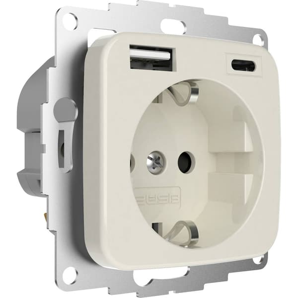 2USB 2U-449382 Skyddskontaktuttag Petskydd, med USB- Laddningsutgång IP20 Cremevit (blank)