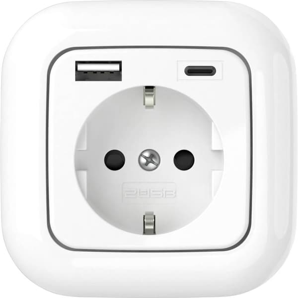 2USB 2U-449368 Skyddskontaktuttag Petskydd, med USB- Laddningsutgång IP20 Ren vit (glansig)